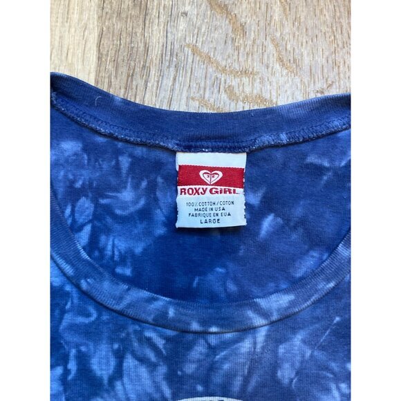 Y2K Roxy Girl Blue Tie-Dye Baby Tee Cropped USA Large - Picture 4 of 6
